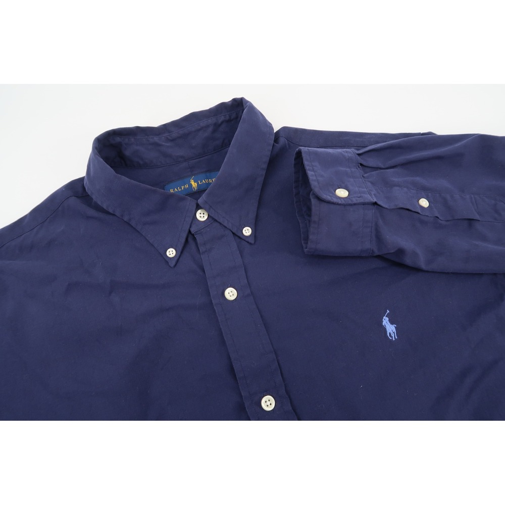Ralph Lauren Button Down Shirt Mens XXL Navy Blue Long Sleeve Cotton Pony Logo